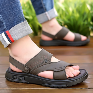 Sandalias Planas de Cuero Genuino para Hombre, Punta Abierta, Suela de Goma Antideslizante, Calzado Informal para Exteriores, Tallas 40 41 42 43 44 45 - Product Image 3