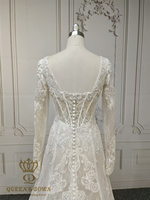Robe de mariée QUEENSGOWN sexy à col en V avec manches détachables, dos illusion, coupe trapèze et traîne fleurie