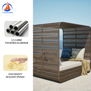 Lit de repos en rotin Canapé de <span class=keywords><strong>piscine</strong></span> Cône Lit de soleil Chaise longue à baldaquin Luxe Grands lits de soleil ronds en rotin et osier Bon marché - Product Image 5