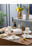 Ensemble de bols en céramique de Jingdezhen en gros, vaisselle de luxe légère de style européen, ensemble de vaisselle en porcelaine osseuse avec bord doré