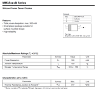 Diode Zener Série B MM3Z7V5B MM3Z SOD-323 Montage en Surface 7.28-7.6V 0.3W -55 à +150 100% Originale et Traceable Code de Lot
