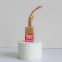 Flacon vide de 8 ml pour diffuseur de parfum de voiture miniature avec bouchon en bois et corde pour accrocher, flacons en verre carrés