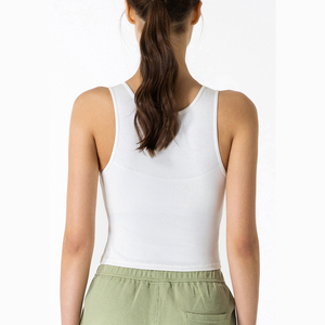 Camiseta sin mangas básica para <span class=keywords><strong>Mujer</strong></span>, Tops cortos ajustados lisos de punto, ropa de calle elástica, estilo informal - Product Image 5