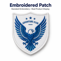 Badge brodé OEM personnalisé avec logo, écusson en fil avec bordure surjetée, emblème personnalisé pour accessoires vestimentaires, vente en gros