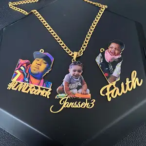Lateefah OEM Benutzer definierte Foto Name Halskette Speicher Bilder Familien geschenk 18 Karat vergoldet Porträt Name Anhänger Halskette