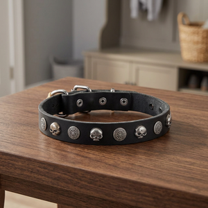 Collier pour chien en cuir véritable de qualité supérieure, best-seller, avec rivets et design Concho, accessoires de mode pour animaux de compagnie à prix de gros - Product Image 3
