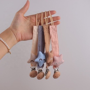 Nuevas llegadas: Cadena de algodón suave con forma de estrella para chupete, sujetachupetes para bebé, cadena antipérdida para recién nacido con clip de madera de haya - Product Image 5