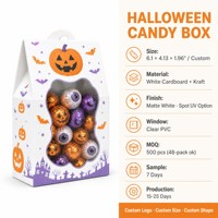 Emballage d'Halloween personnalisé OEM ODM en gros, boîte à bonbons avec fenêtre en PVC imprimée squelette araignée, usine certifiée ISO 9001