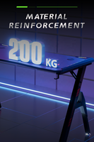 Bureau de jeu ergonomique AOR ESPORTS H, style racing, avec structure métallique moderne, surface en bois, éclairage RGB et texture fibre de carbone