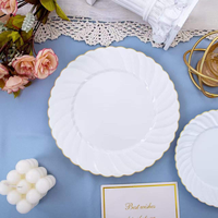 Assiettes jetables écologiques en plastique sans BPA, couleur ivoire, avec bord doré, motif floral robuste, pour mariages et fêtes