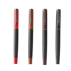 Two Tone Vertical Groove Twist Metal <b>Roller</b> Pen With Chrome Clip Anti Slip <b>Textured</b> Barrel Rotating Signature Pen Custom Logo - Product Image 2