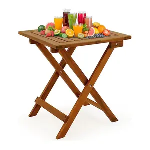 طاولة جانبية قابلة للطي للاستخدام في الهواء الطلق - طاولة من خشب السنط مصنوعة من خشب الأديرونداك للفناء والحديقة والتخييم بأبعاد 18×18