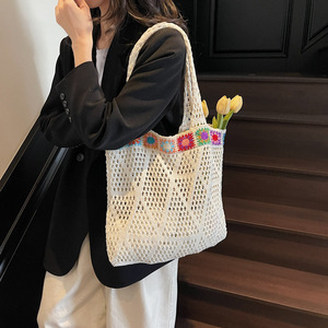 Bolso de hombro de punto calado con patchwork y cierre abierto para mujer, talla grande, nueva colección primavera/verano, estilo playero, Tanjing - Product Image 4