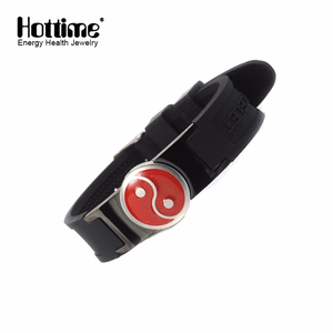Bracelet unisexe géométrique en silicone plaqué argent Power Disc, vente en gros de Hottime - Product Image 2