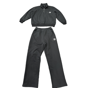 เสื้อสเวตเชิ้ตคอกลมแบบซิปครึ่งตัวพิมพ์ลายฟล็อกคุณภาพสูงสำหรับฤดูหนาว ชุดเซ็ตแทรคสูททรงหลวมไหล่ตก - Product Image 1