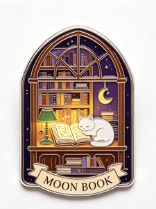 Pin de solapa metálico personalizado con esmalte, diseño de gato, libro y ventana, emblema gótico de biblioteca, regalo coleccionable - Product Image 1