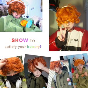 Anxin Perruque synthétique courte bouclée orange pour culotte et bas d'anime avec porte-jarretelles - Product Image 5