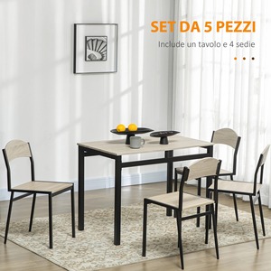 HOMCOM Juego de Comedor con Mesa Rectangular y 4 Sillas en Acero y MDF, Negro y Roble - Product Image 3