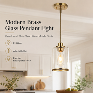 Modern Gold Brass Glass <strong>Small</strong> LED Pendant <strong>Light</strong> 360 Beam Angle Clear <strong>Shade</strong> E26 Hanging Lamp for Kitchen Island Dining Room Bar - Product Image 2