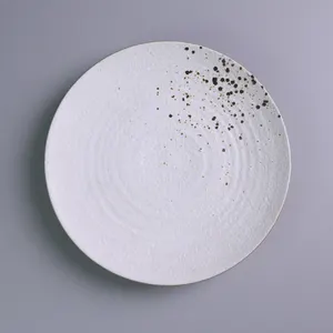 Wholesale Customized Frosted Speckled Decorative Round Porcelain Dinner Dishes Plates Restaurant White Ceramic Plate