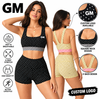 Ensemble de yoga à pois GM personnalisé avec logo, soutien-gorge de sport à col carré et dos en V pour femme, short taille haute, tenue de sport et fitness, vente en gros