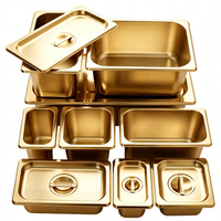 Goldene Edelstahl-Dampftischpfanne Stapelbare Gastronorm GN-Pfanne Mit Deckel Kommerzieller Buffet-Catering-Lebensmittelbehälter