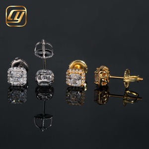 Boucles d'oreilles clous en moissanite taille Asscher, argent 925 plaqué or 18 carats, géométriques, de luxe, unisexe, pour usage quotidien - Product Image 2