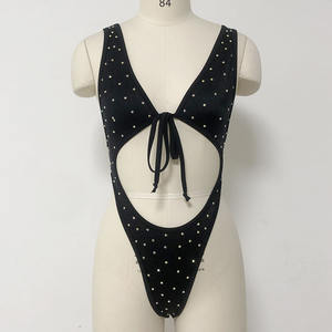 Service OEM vêtements de danse exotique une pièce en nylon sexy pour dames combinaison blanche en strass AB pour femmes tenues de strip-teaseuse avec ceinture avant - Product Image 3