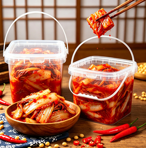 Custom <b>Square</b> Clear <b>Plastic</b> Bucket With Handle Airtight Food Storage <b>Container</b> For Kimchi Pickled Fermentation Pickle Packaging - Product Image 1