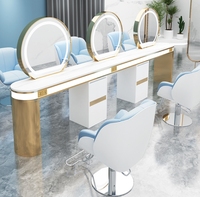 Table de coiffeur de luxe Meishi avec éclairage LED et ensemble de chaises - Miroir de coiffure au design classique