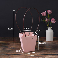 Evergreenwrap Wholesale Christmas Pink Kraft Paper Tote Bags Square Thick Waterproof Mini Bouquet Gift Bags