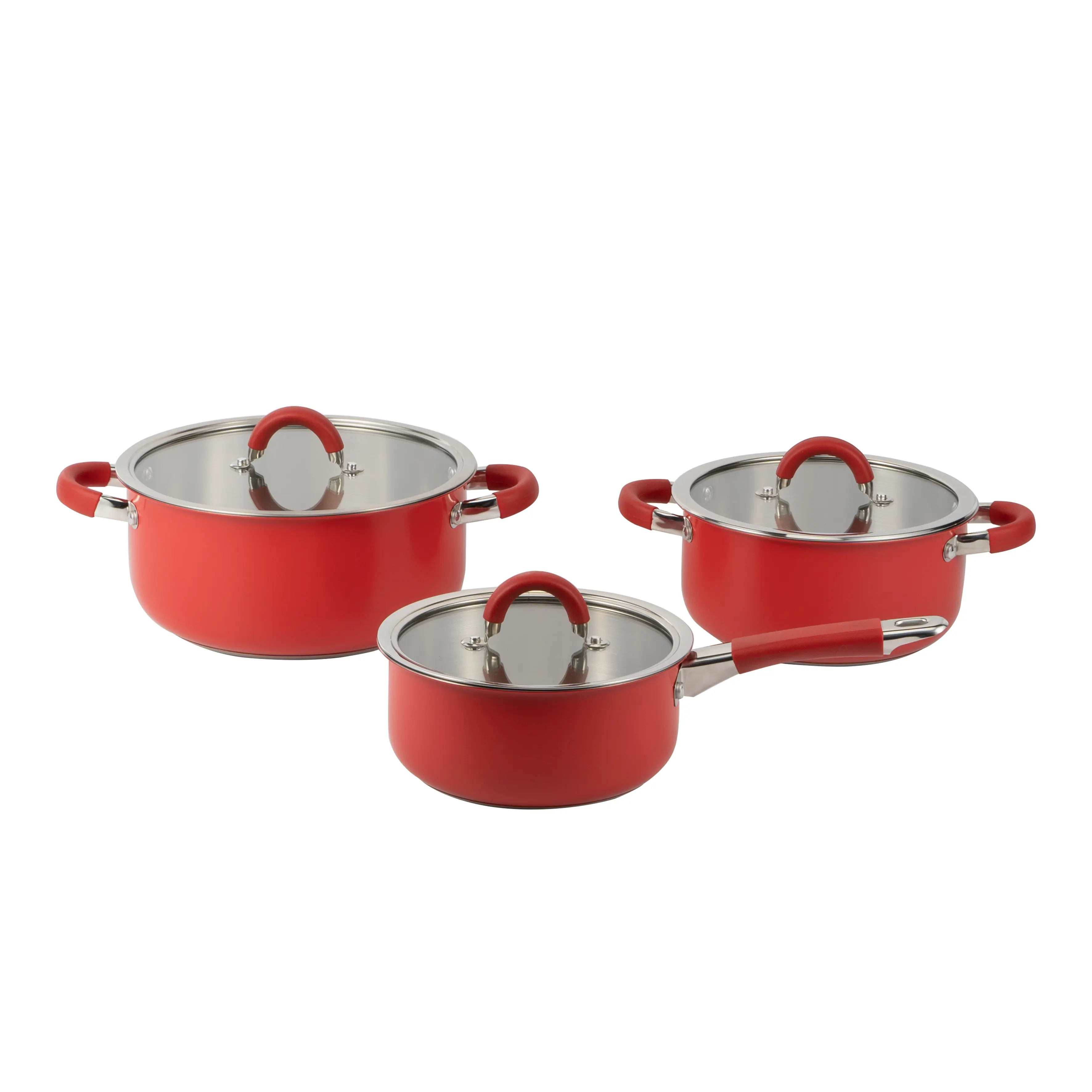 3 Pcs Red Saucepan Stew pot Stainless Steel Cookware Sets Cooking Pot Set