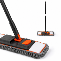 Serpillère plate en chenille épaisse, microfibre, clip à dégagement rapide, lavable en machine, 360° °   Serpillère à manche télescopique pivotant en acier, double usage sec/humide