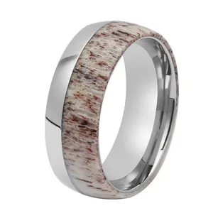 Bague de mariage pour hommes personnalisée avec incrustation de bois de cerf bague en titane tungstène inoxydable