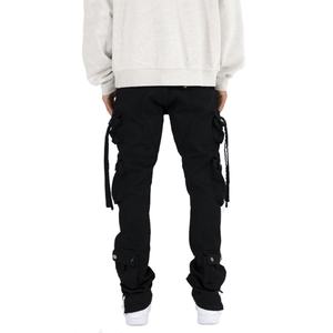 Pantalones Vaqueros Cargo Negros de Pierna Recta y Corte Holgado para Hombre, con Tirantes, 100% Algodón, con Múltiples Bolsillos Cargo - Product Image 3