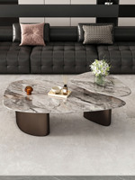 Table basse en marbre naturel de style italien, pierre de luxe, salon, usage domestique, design irrégulier, minimaliste, acier inoxydable léger