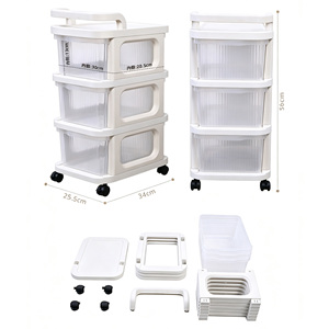 Plastic Three-Tier Rolling Cart Organizer Modern Eco-friendly <strong>Storage</strong> Cart <strong>Draw</strong> Slid Cabinet for Bathroom Kitchen Living Room - Product Image 5