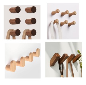 Crochets muraux en bois ronds, crochets adhésifs robustes, crochets muraux simples vintage, organisateur - Product Image 1
