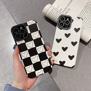 Loving Heart Designs Pu Leather Back Tpu Bumper Mobile Cover For Iphone 12 Pro Max Phone Cases For Iphone 11 6 7 8 Plus Xs