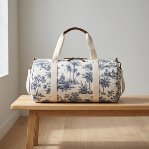 Sac de voyage en toile de coton bleu personnalisé avec imprimé tropical et grande capacité - Product Image 1