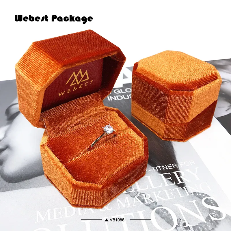 Webest luxury ring box packaging velvet large necklace box velvet ring box orange