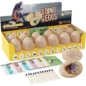 科学茎活动迪诺鸡蛋挖掘工具包儿童复活节鸡蛋恐龙玩具挖掘12个鸡蛋 & 发现儿童惊喜恐龙