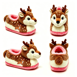 Pantoufles en peluche personnalisées en forme de cerf pour enfants, unisexes, cadeau de Noël, doublure en polaire douce avec design brodé - Product Image 6