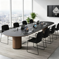 Ensemble de table et chaises de conférence en forme de bateau moderne, table de réunion de bureau noire avec prises électriques pour mobilier de salle de conférence