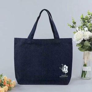 Custom Blue Vintage Denim Jean Tote <b>Bag</b> Large Capacity Student Satchel with Fashionable Logo Printing Canvas <b>Material</b> - Product Image 2