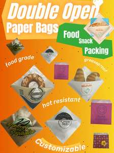 <b>Custom</b> Printed Brown Logo Crepe Packaging Sachet Crepes Packing Greaseproof Paper Bag Food <b>Waxed</b> Coated Triangle Paper Bags - Product Image 2