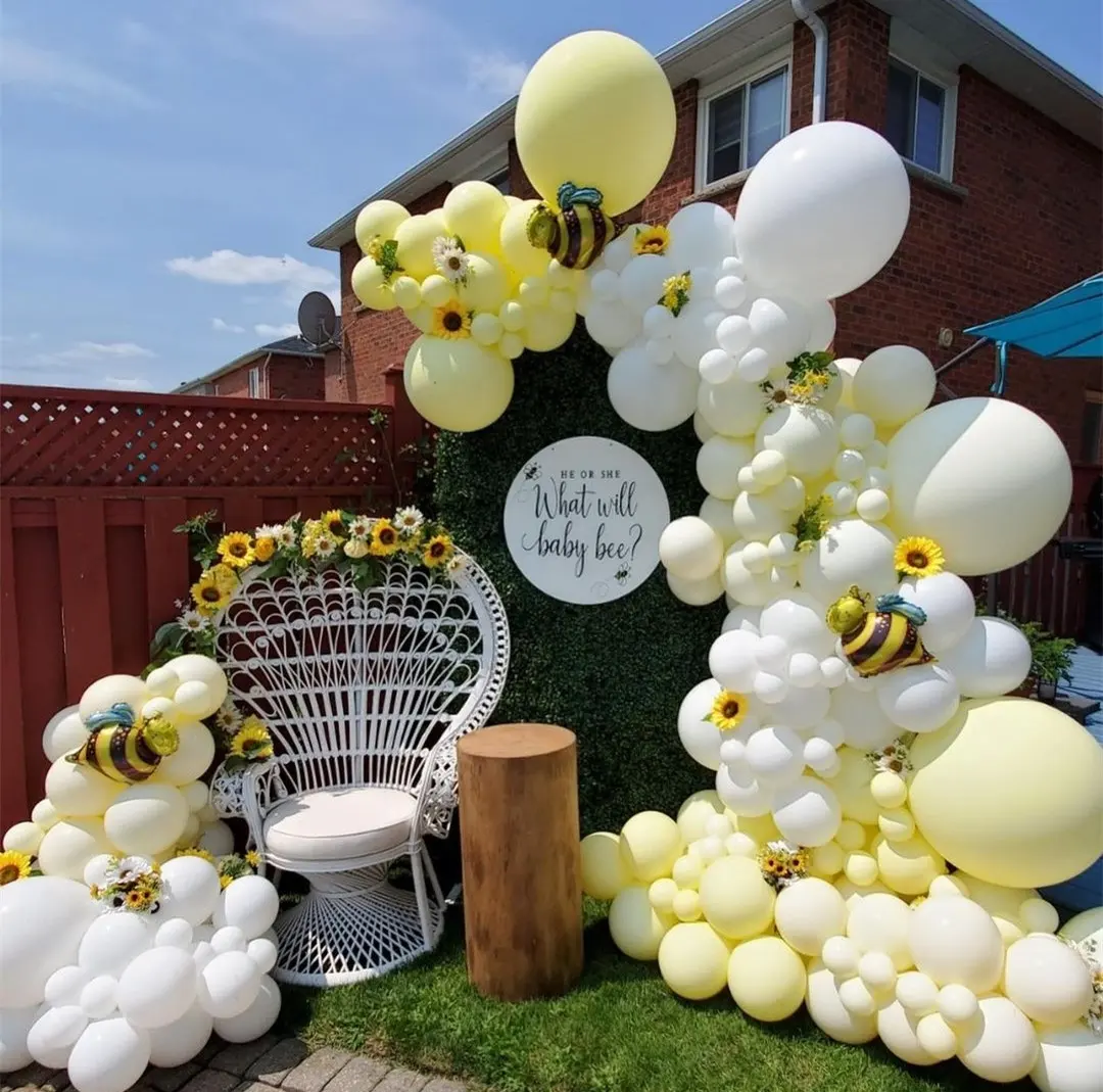 Kit Garland Lateks Balon Lebah Kuning Putih Krim Lucu untuk Hadiah Ulang Tahun Dekorasi Pesta Ulang Tahun Baby Shower Dalam Ruangan Luar Ruangan