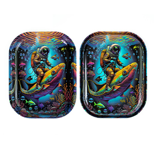 Custom Square Astronaut Metal <strong>Rolling</strong> Tray with Lid Serving &amp; Storage Set - Product Image 1