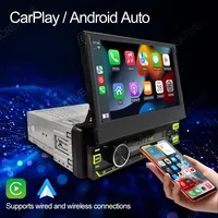 Lecteur MP5 universel 1Din pour voiture, autoradio avec écran tactile rétractable électrique de 7 pouces, avec Apple Carplay sans fil, Android Auto, musique BT