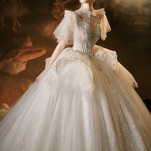 Luz que fluye <span class=keywords><strong>100</strong></span> fotos reales vestido de baile vestido de novia mujer elegante mangas casquillo lujo princesa vestidos de novia Lsmx030 - Product Image 4